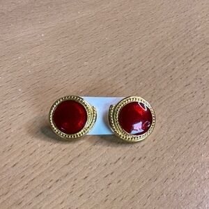 Vintage Trifari gold-tone Red Cabachon clip-on earrings